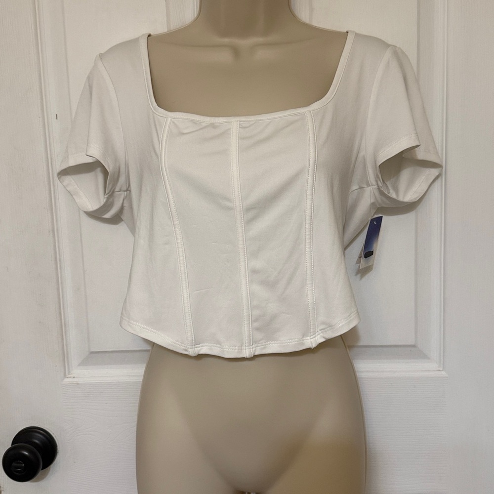 Abound Ivory Square Neck Fitted Crop Top Short Sleeve Size M - Picture 4 of 5